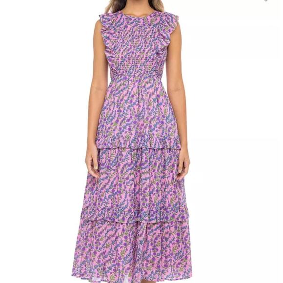 Banjanan Iris Purple Floral Midi Dress - Picture 1 of 10